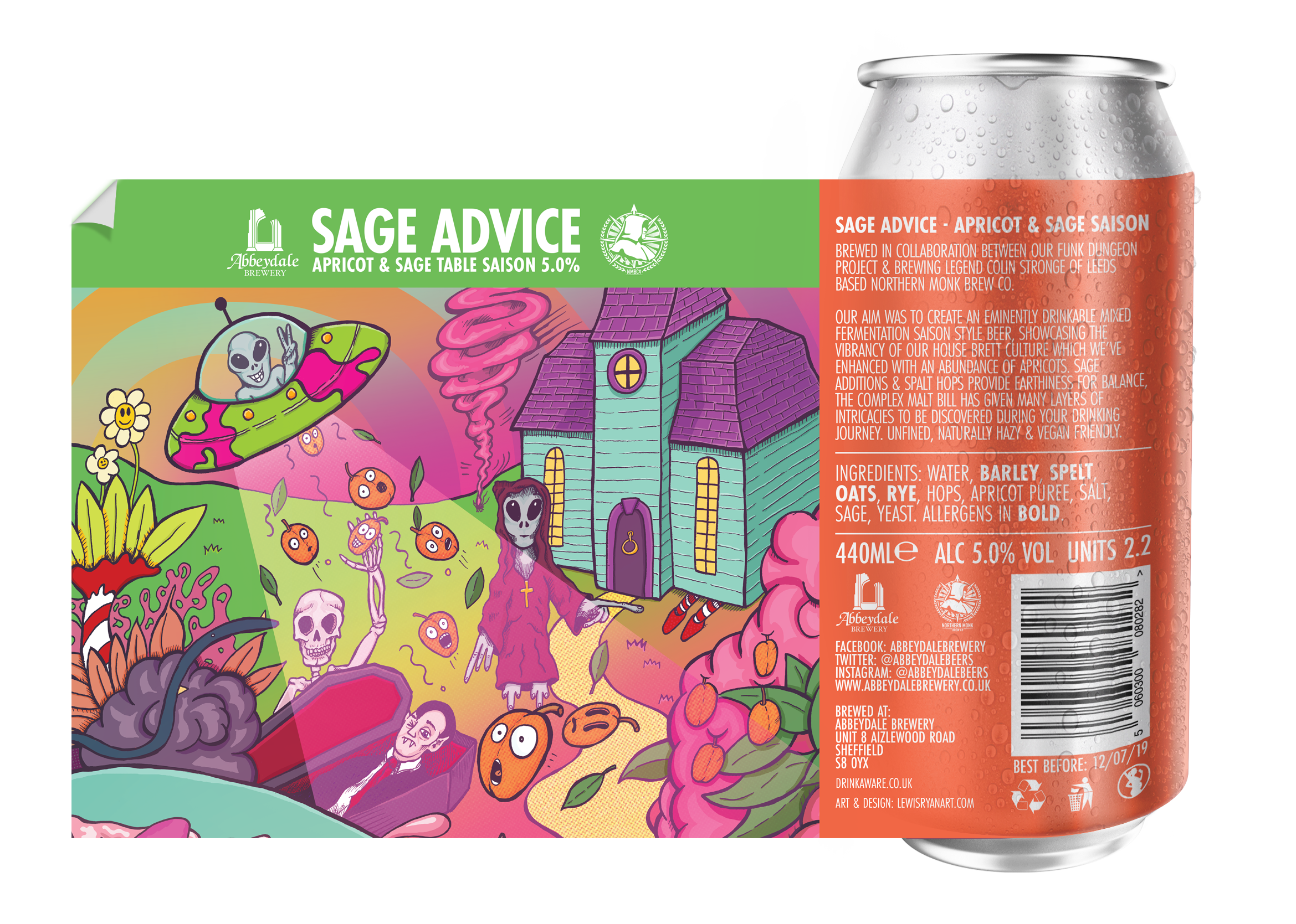 Craft Beer Label Illustration - Abbeydale Brewery - Sage Advice Table Saison