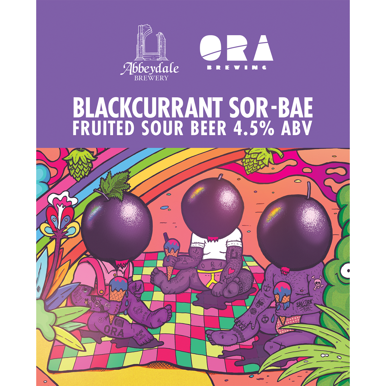 Craft Beer Label Illustration - Abbeydale Brewery - ORA Brewery - Blackcurrant Sor-bae Cask Artwork