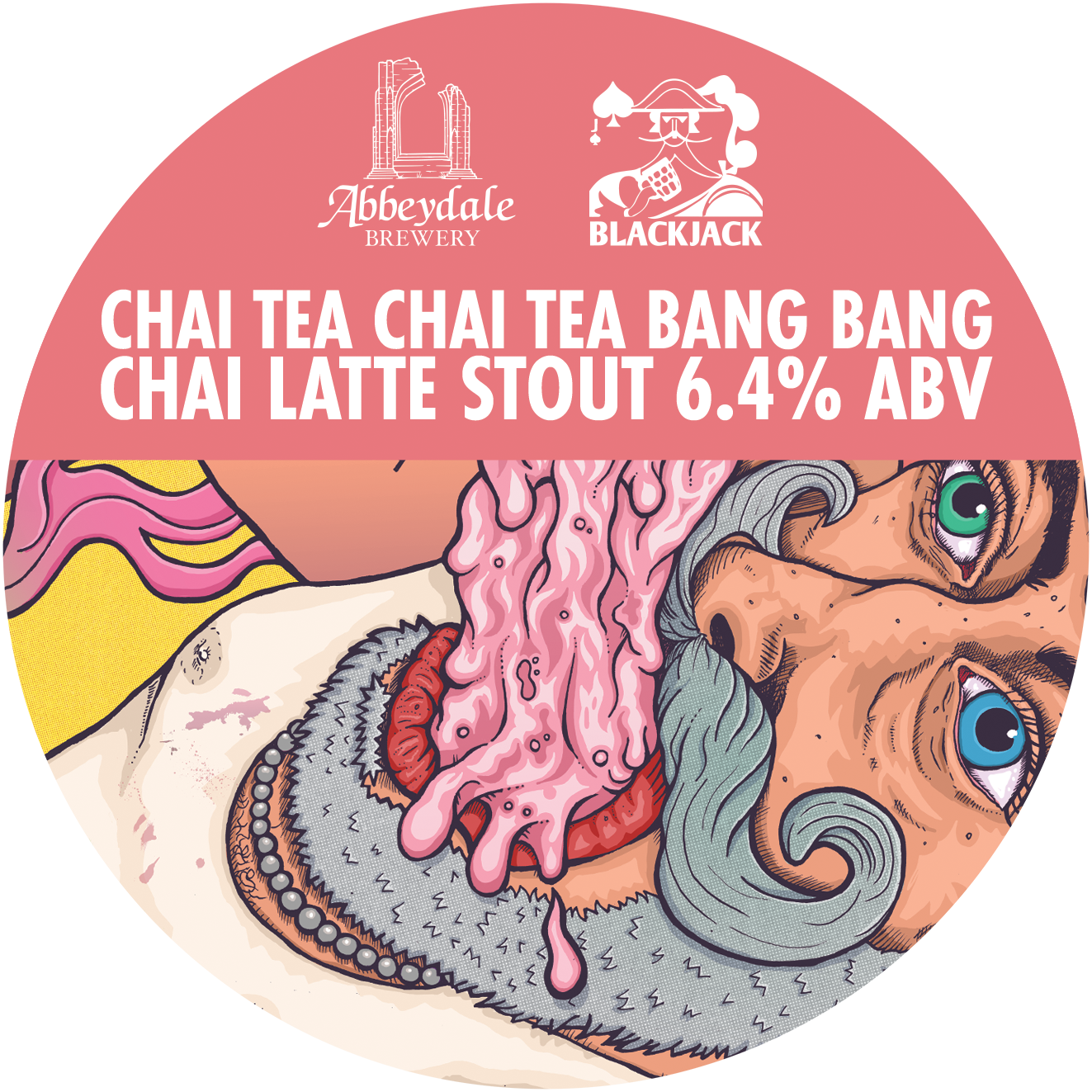 Craft Beer Label Illustration - Abbeydale Brewery - Black Jack Brewery - Chai Tea Chai Tea Bang Bang - Chai Latte Stout Keg Artwork