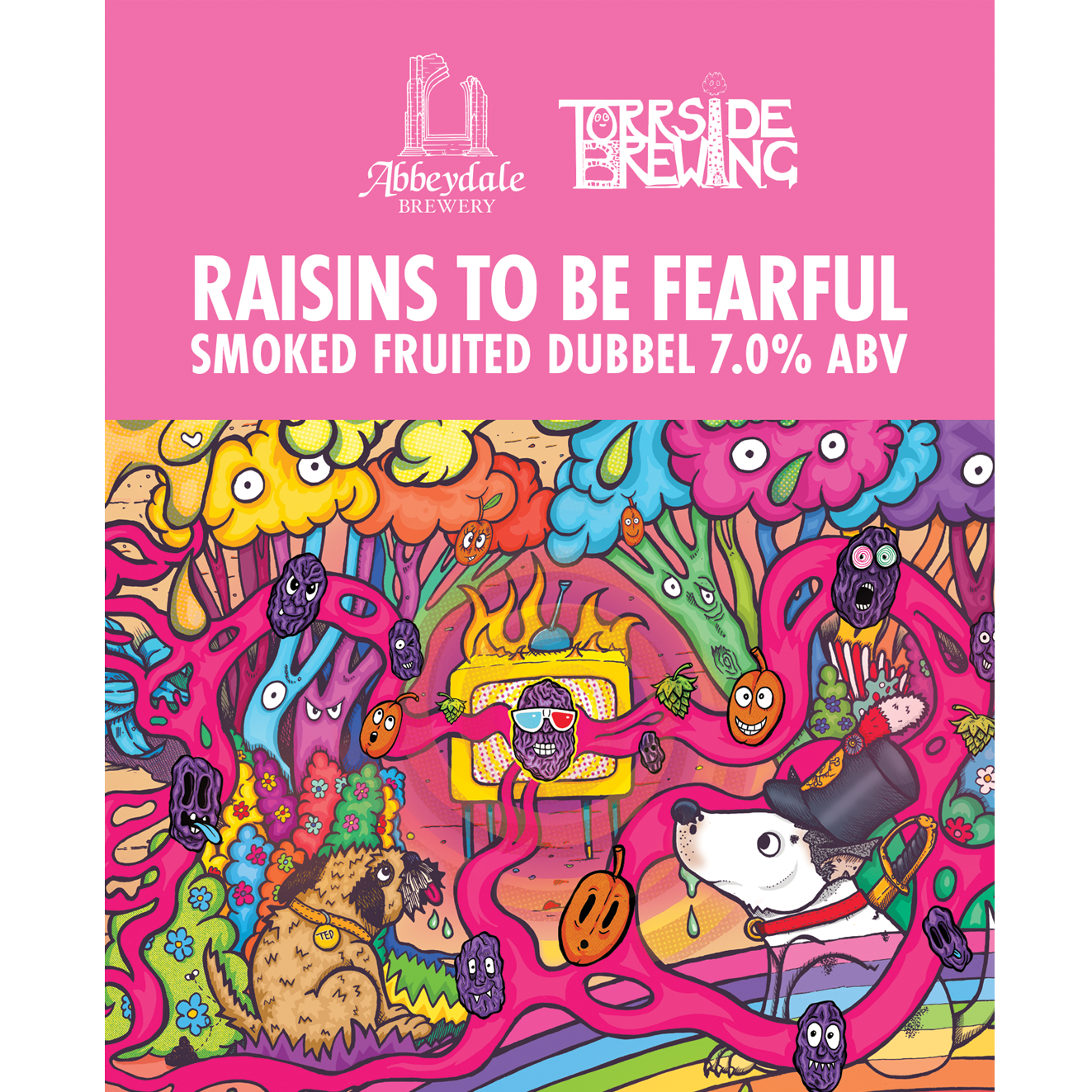 Craft Beer Label Illustration - Abbeydale Brewery x Torrside Brewery - Raisins to be Fearful - Fruited Dubbel Cask Artwork