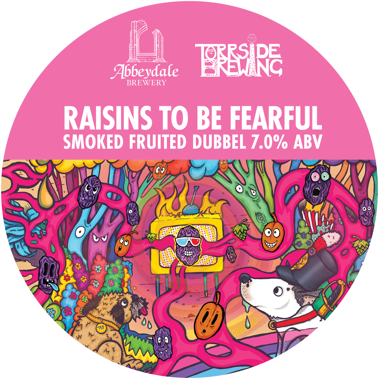 Craft Beer Label Illustration - Abbeydale Brewery x Torrside Brewery - Raisins to be Fearful - Fruited Dubbel Keg Artwork