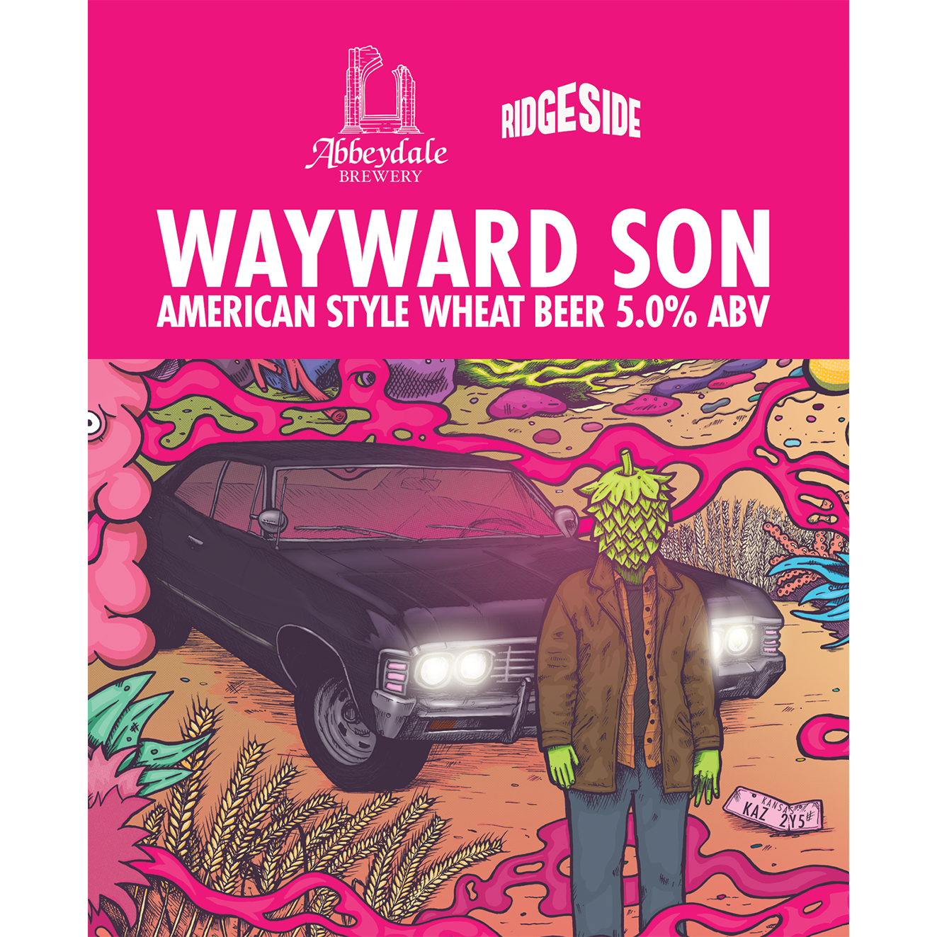 Craft Beer Label Illustration - Abbeydale Brewery x Ridgeside Brewery - Wayward Son - American Style Wheat Beer Cask Artwork