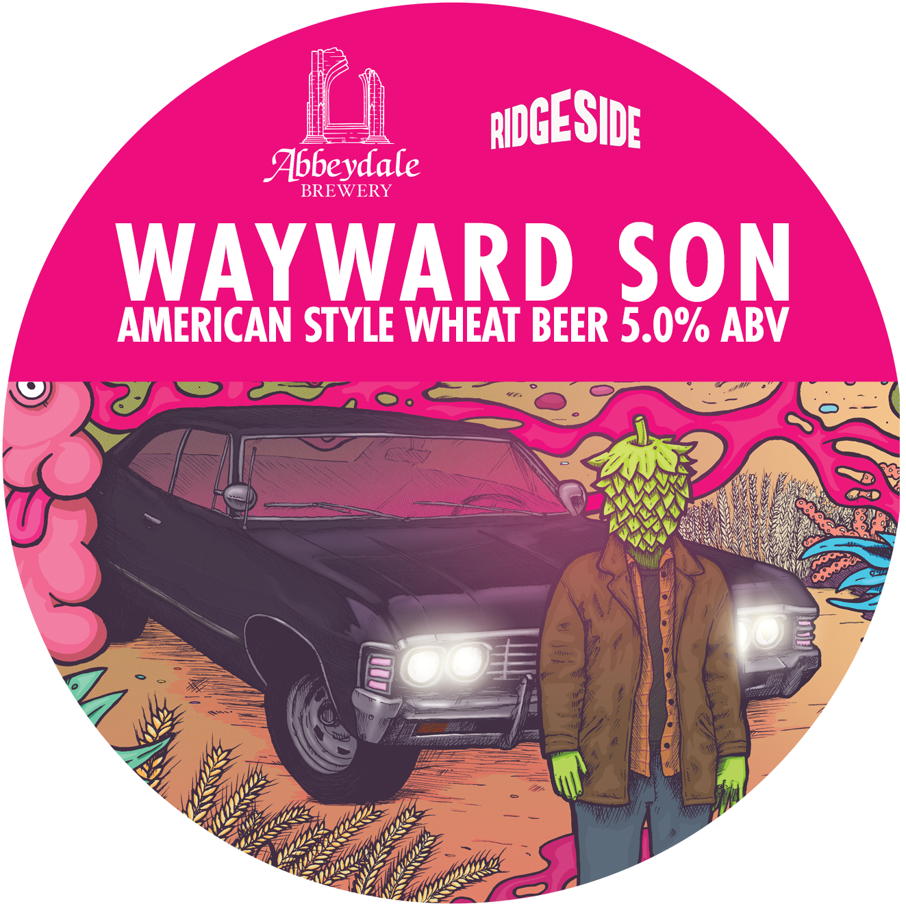 Craft Beer Label Illustration - Abbeydale Brewery x Ridgeside Brewery - Wayward Son - American Style Wheat Beer Keg Artwork