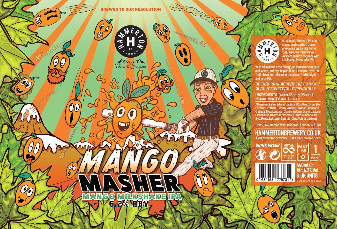 Craft Beer Label Illustration - Hammerton Brewery - Mango Masher Milkshake IPA 