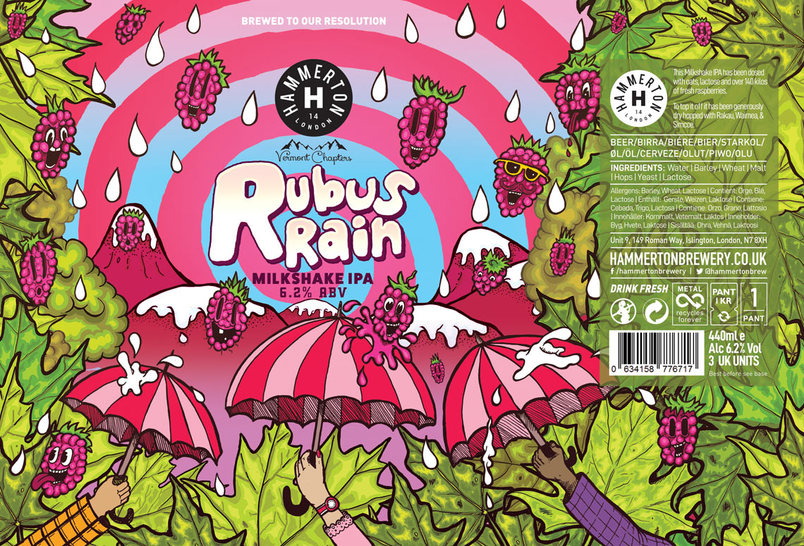 Craft Beer Label Illustration - Hammerton Brewery - Rubus Rain Milkshake IPA 