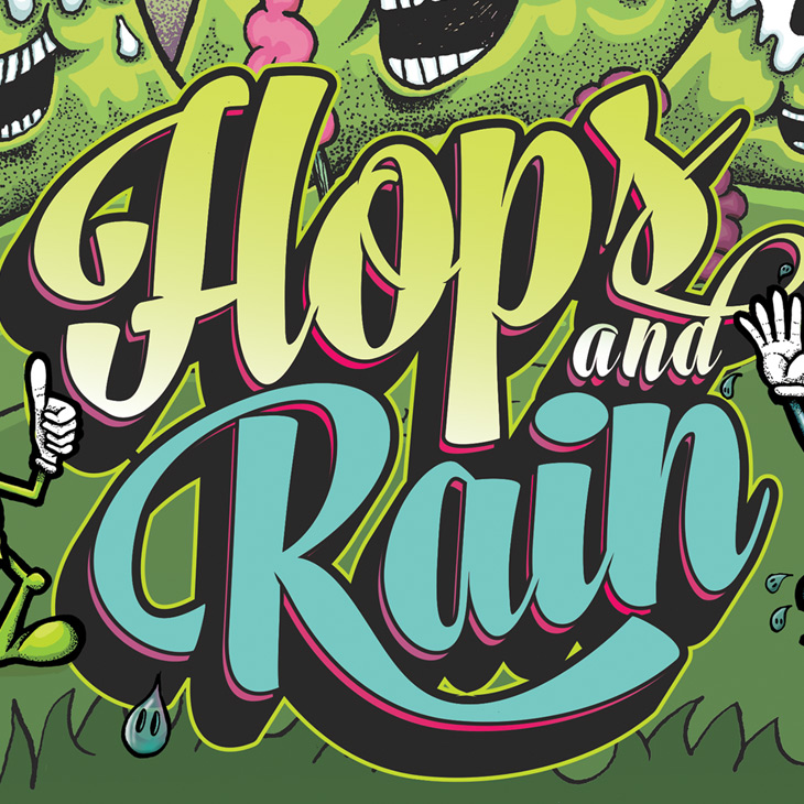 Hops and Rain Typography Craft Beer Can Artwork