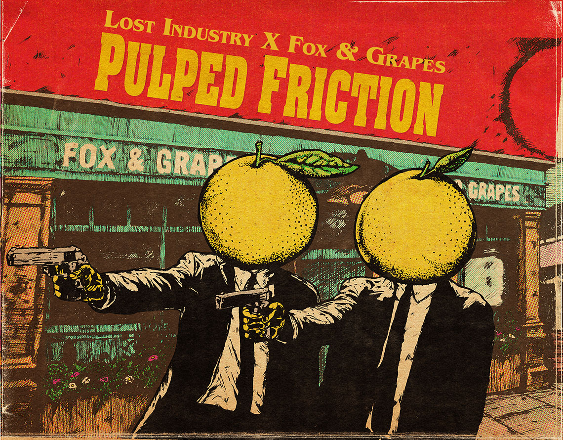 Craft Beer Label Illustration - Lost Industry - Pulped Friction Grapefruit IPA