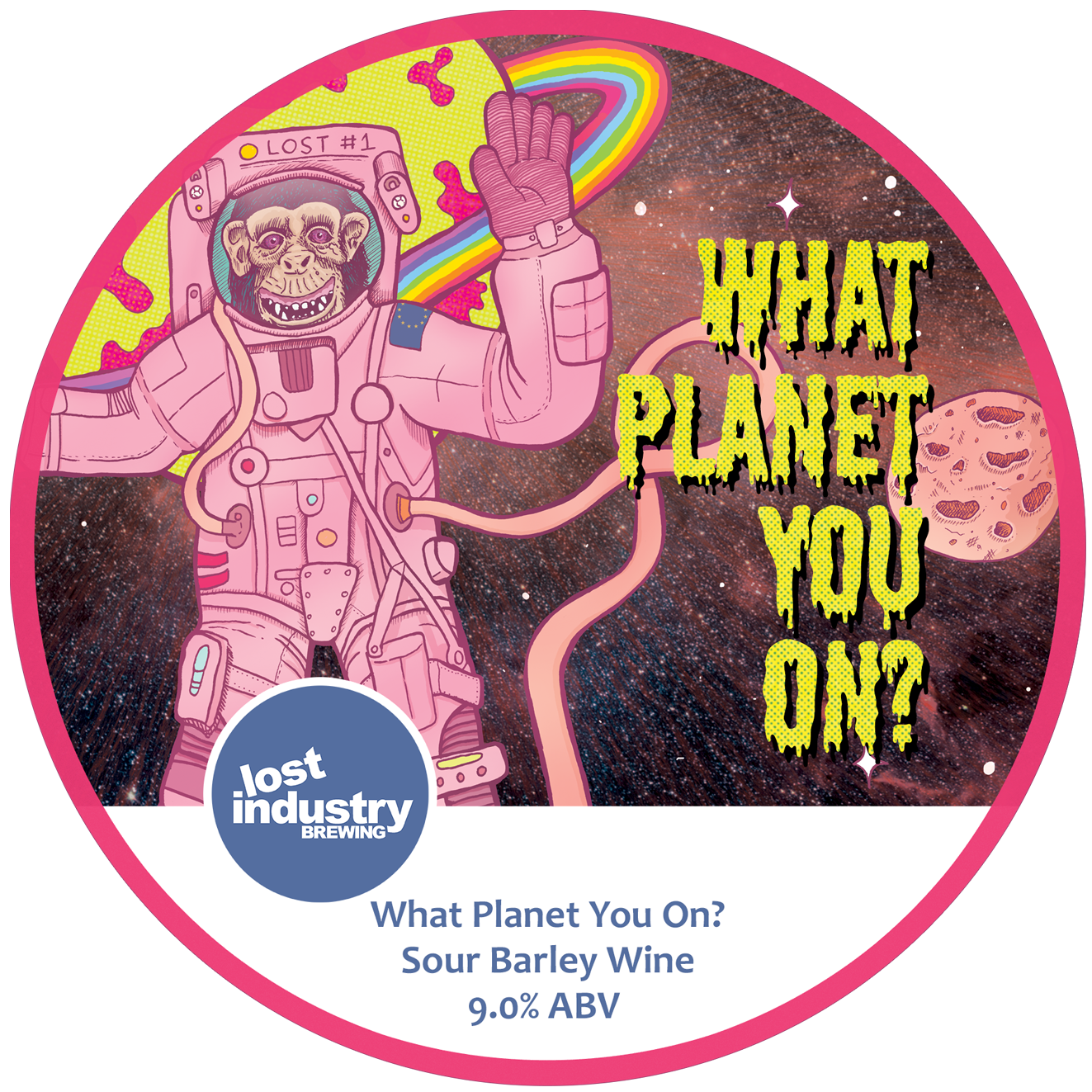 Craft Beer Label Illustration - Lost Industry - What Planet you on? Sour Barley Wine Keg Clip