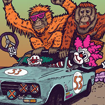 Orangutans and Rally Driving Circus Clowns - Orange Breakfast Stout - HOOCHICOO Brew Co - Craft Beer Art