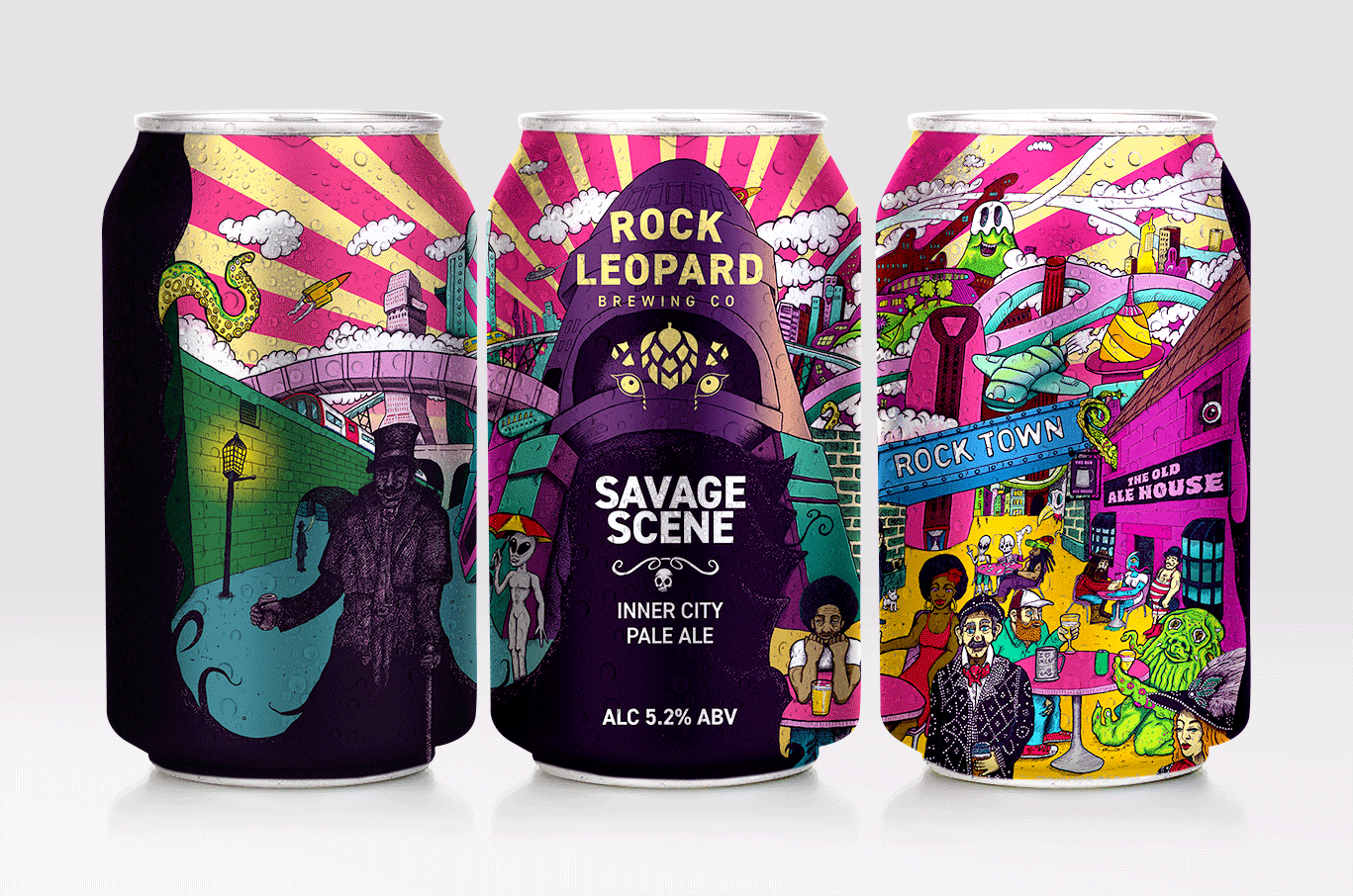 Savage Scene Inner City Pale Ale - Rock Leopard Brewing Co. Craft Beer Can Illustration